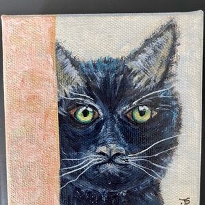 Original acrylic painting, black cat